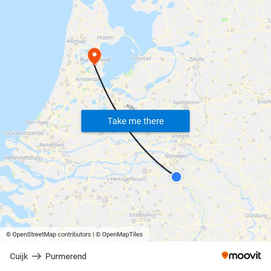 Cuijk to Purmerend map