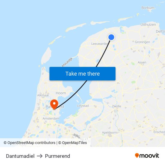 Dantumadiel to Purmerend map