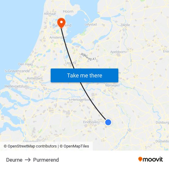 Deurne to Purmerend map