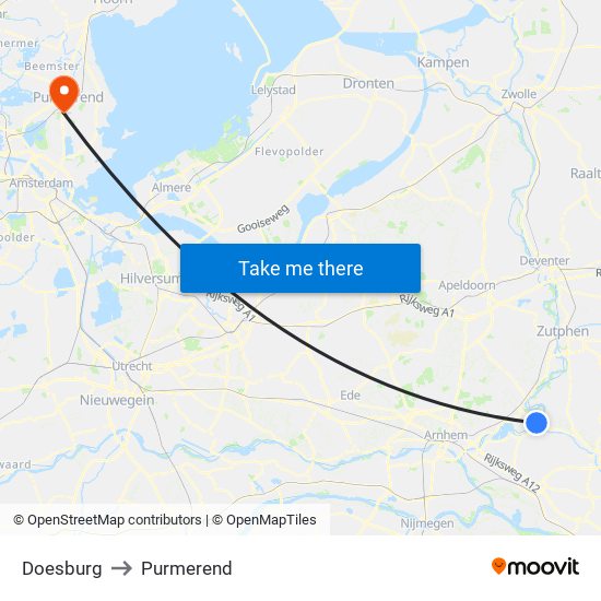 Doesburg to Purmerend map