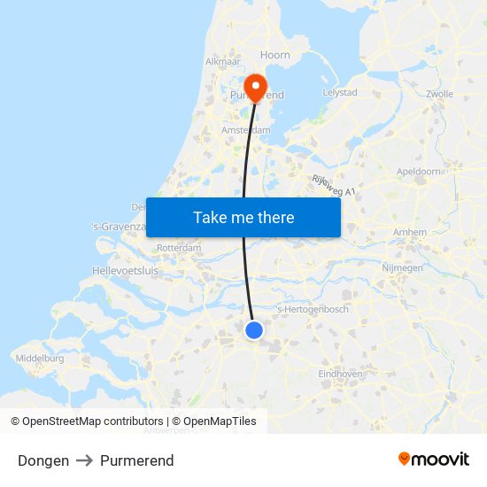 Dongen to Purmerend map