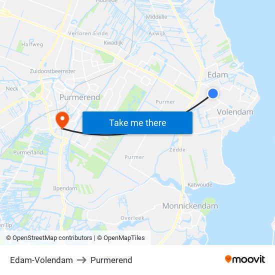 Edam-Volendam to Purmerend map