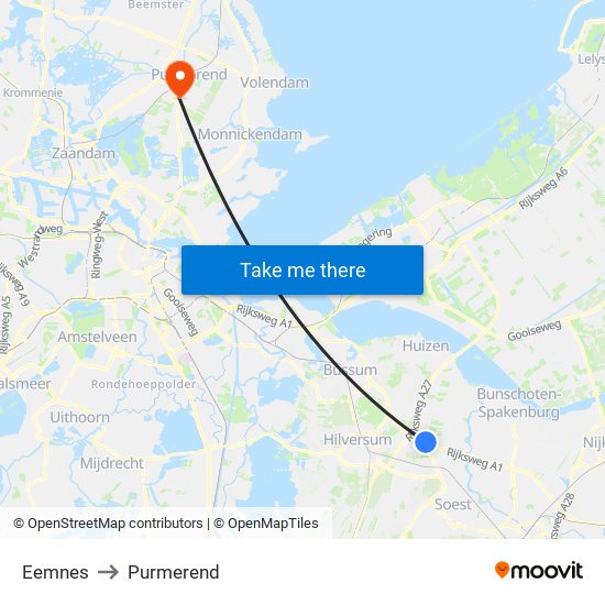 Eemnes to Purmerend map