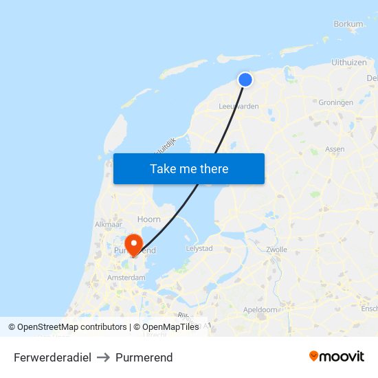 Ferwerderadiel to Purmerend map