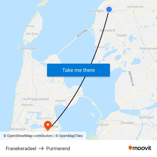 Franekeradeel to Purmerend map