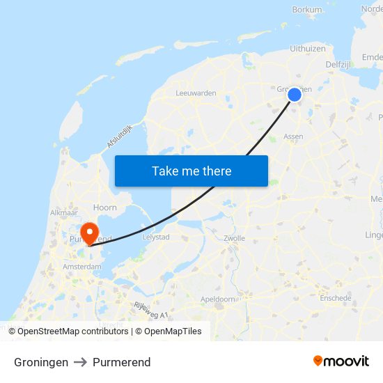 Groningen to Purmerend map