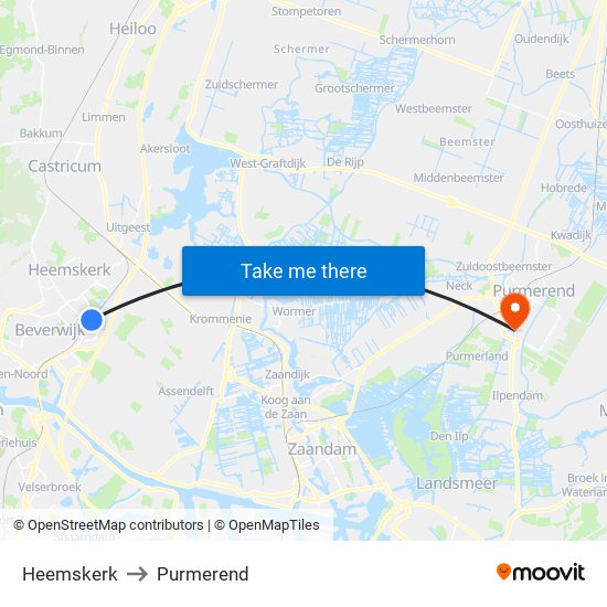 Heemskerk to Purmerend map