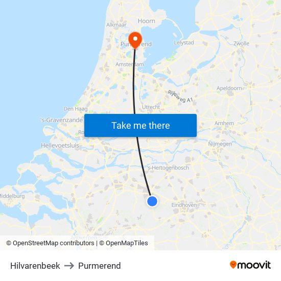 Hilvarenbeek to Purmerend map