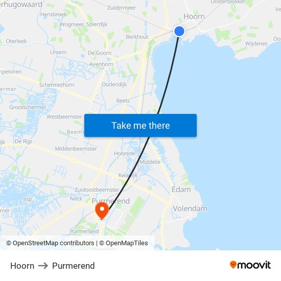 Hoorn to Purmerend map