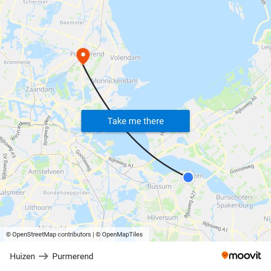 Huizen to Purmerend map