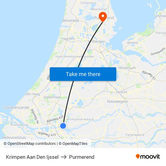 Krimpen Aan Den Ijssel to Purmerend map