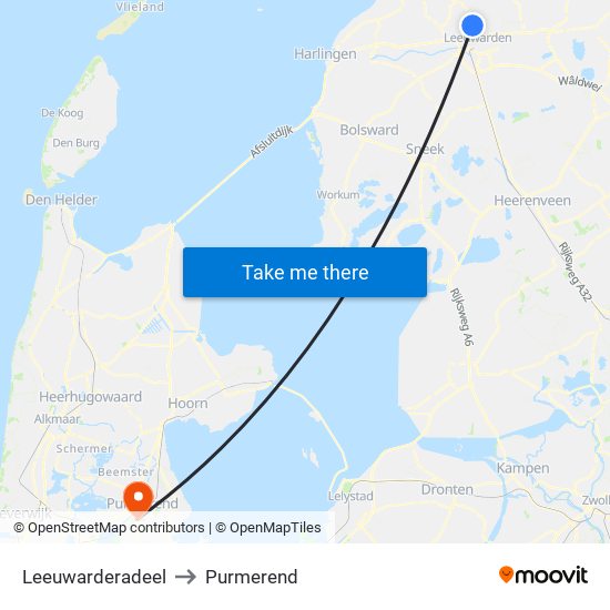 Leeuwarderadeel to Purmerend map