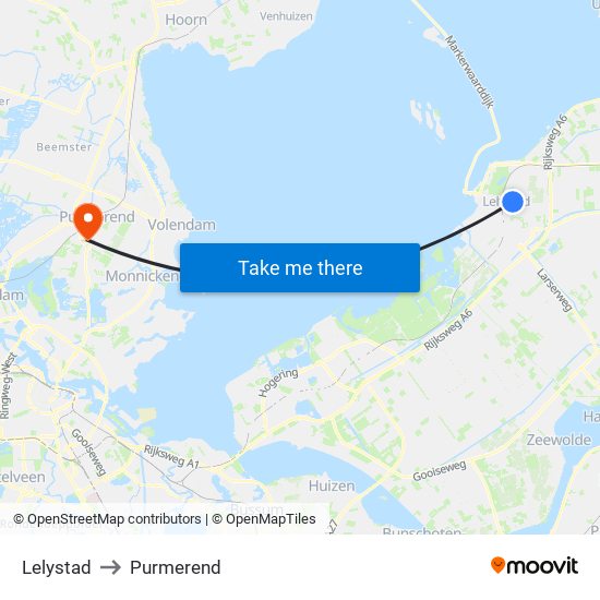 Lelystad to Purmerend map