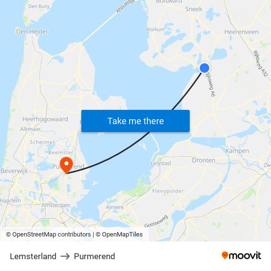 Lemsterland to Purmerend map