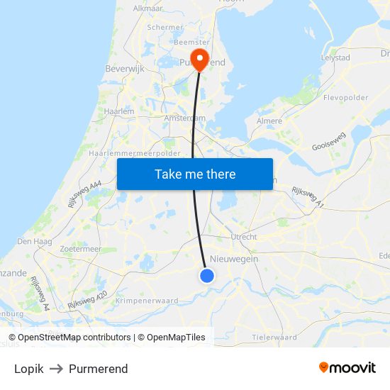 Lopik to Purmerend map