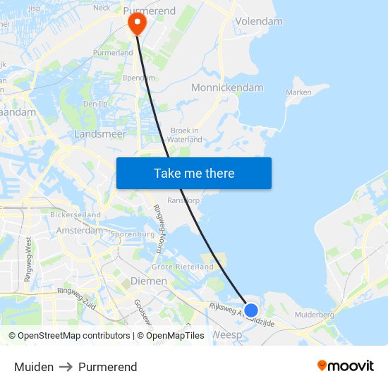 Muiden to Purmerend map