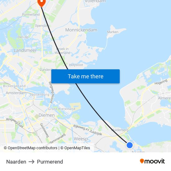 Naarden to Purmerend map