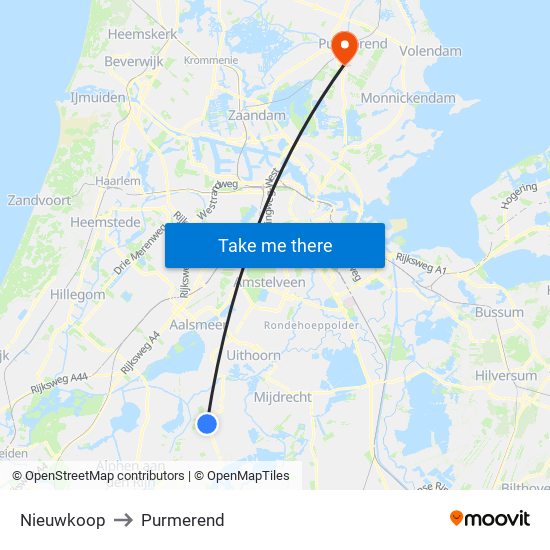 Nieuwkoop to Purmerend map