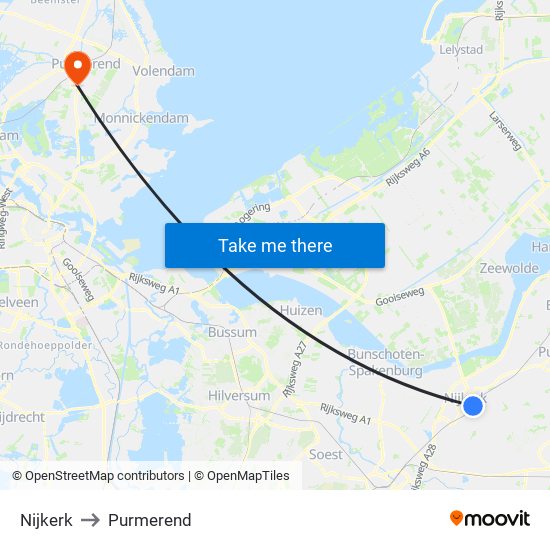 Nijkerk to Purmerend map