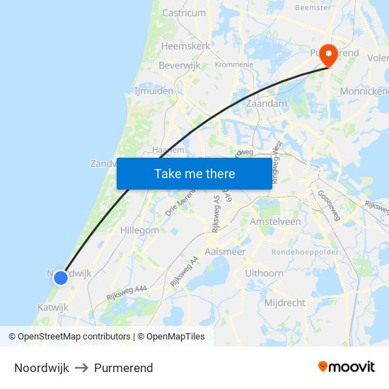 Noordwijk to Purmerend map