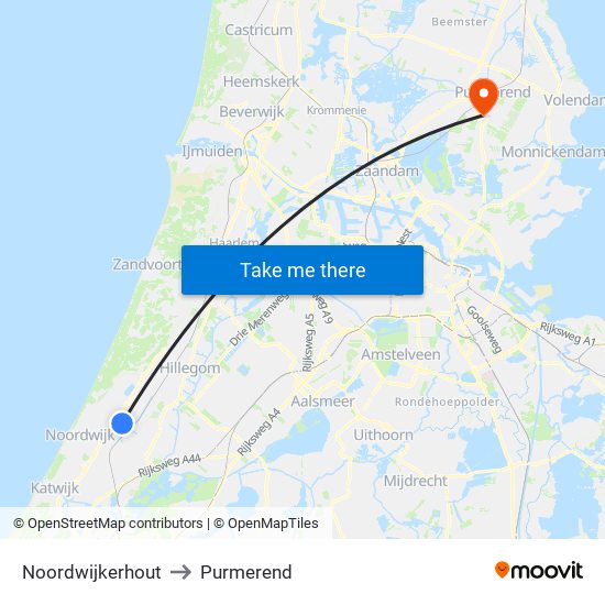 Noordwijkerhout to Purmerend map