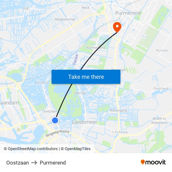 Oostzaan to Purmerend map