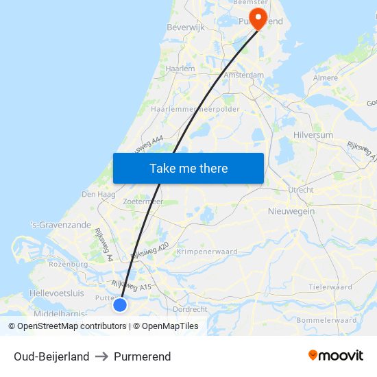 Oud-Beijerland to Purmerend map