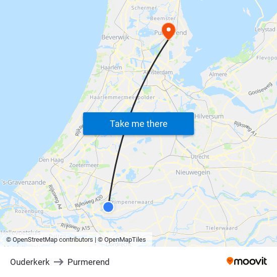 Ouderkerk to Purmerend map