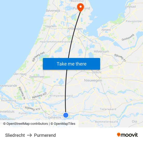 Sliedrecht to Purmerend map