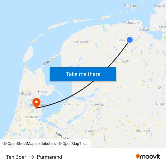 Ten Boer to Purmerend map