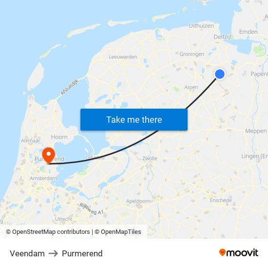 Veendam to Purmerend map