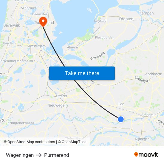 Wageningen to Purmerend map