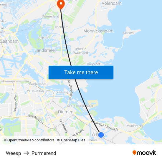 Weesp to Purmerend map