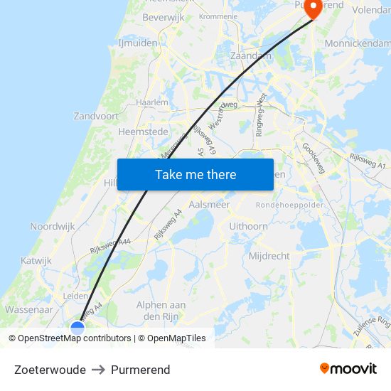 Zoeterwoude to Purmerend map