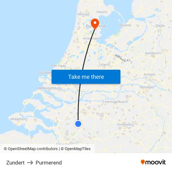 Zundert to Purmerend map