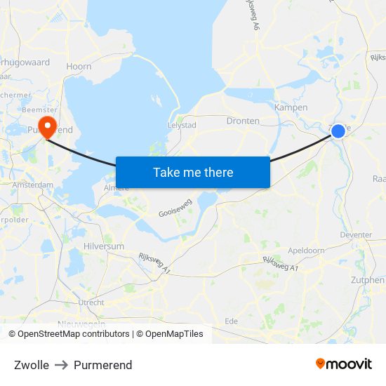 Zwolle to Purmerend map