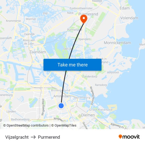 Vijzelgracht to Purmerend map