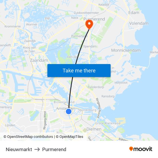 Nieuwmarkt to Purmerend map