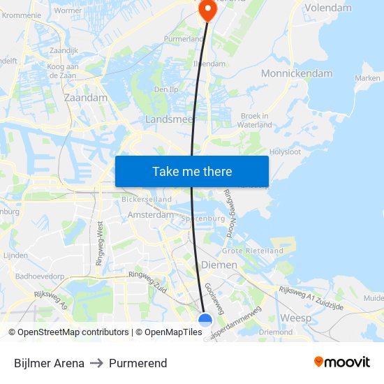 Bijlmer Arena to Purmerend map