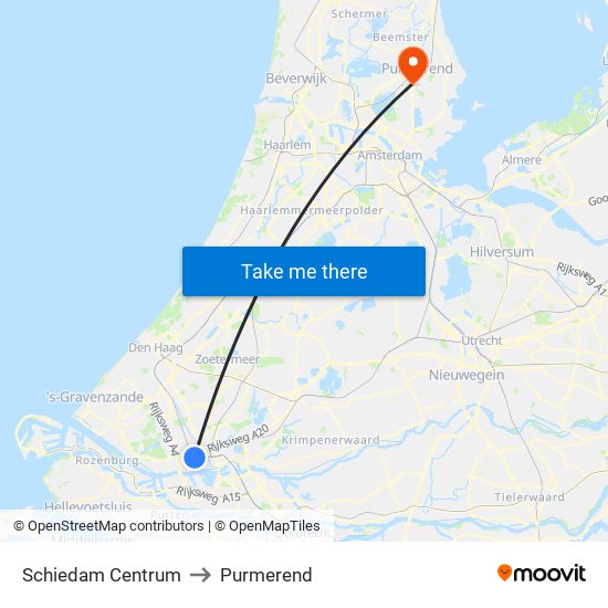 Schiedam Centrum to Purmerend map