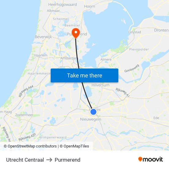 Utrecht Centraal to Purmerend map