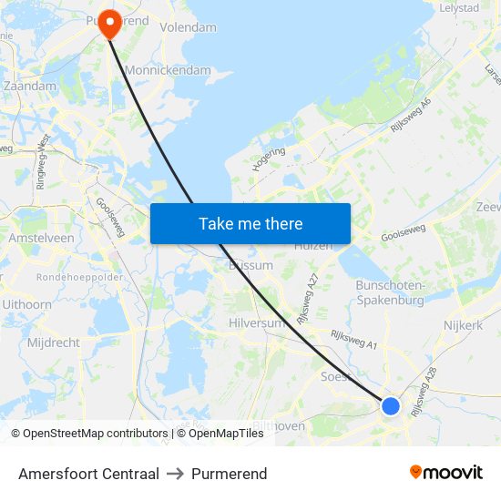 Amersfoort Centraal to Purmerend map