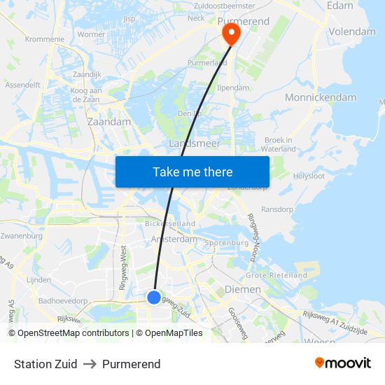 Station Zuid to Purmerend map