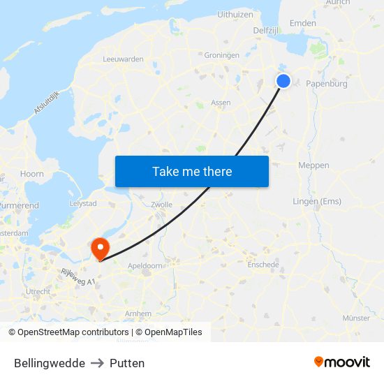 Bellingwedde to Putten map