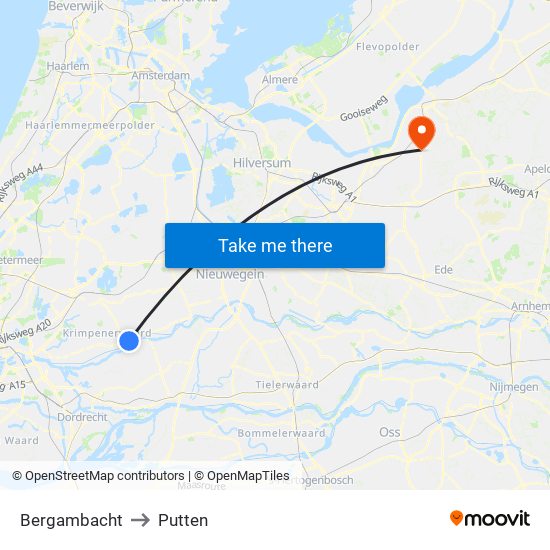 Bergambacht to Putten map