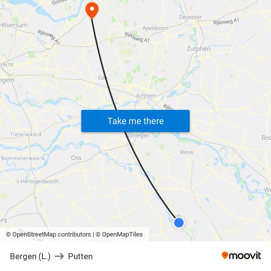 Bergen (L.) to Putten map