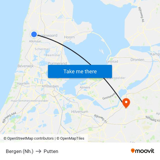 Bergen (Nh.) to Putten map