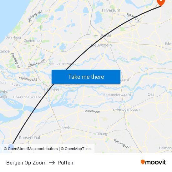 Bergen Op Zoom to Putten map