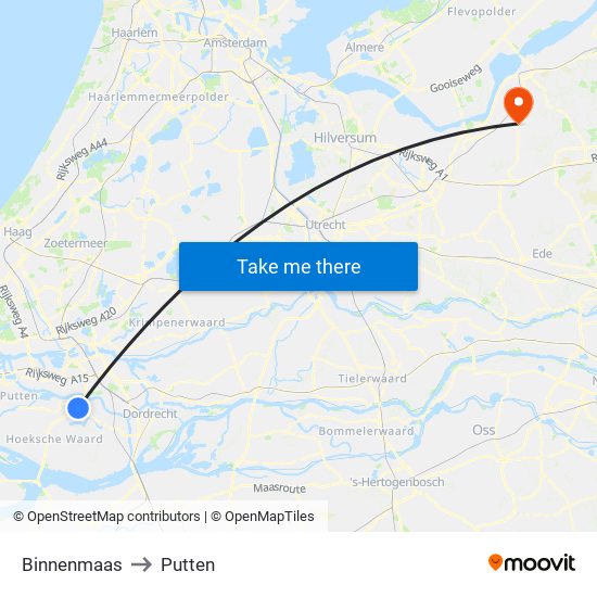 Binnenmaas to Putten map