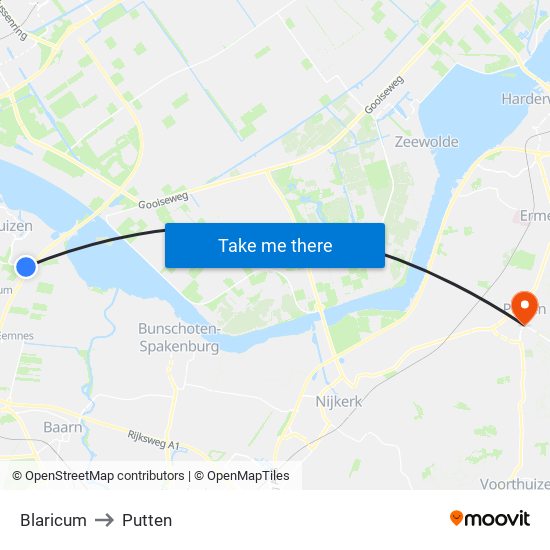 Blaricum to Putten map